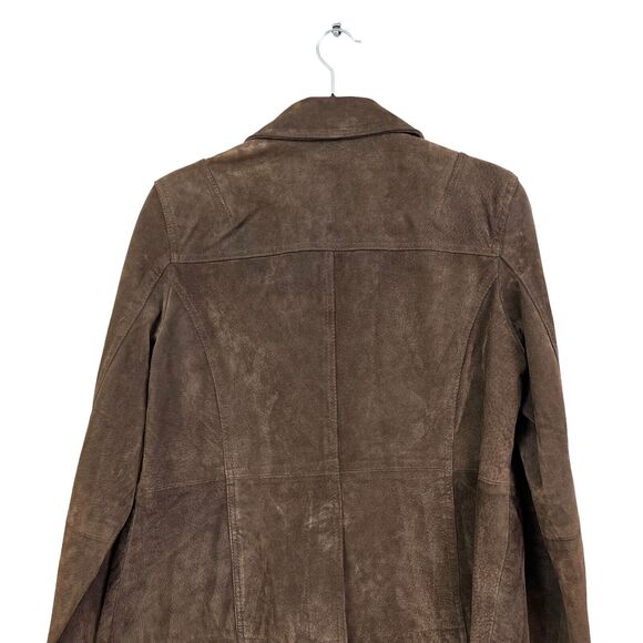 Ruff Hewn Womens Brown Leather Jacket Notch Collared Lined Button Flap Pockets L - Picture 5 of 5